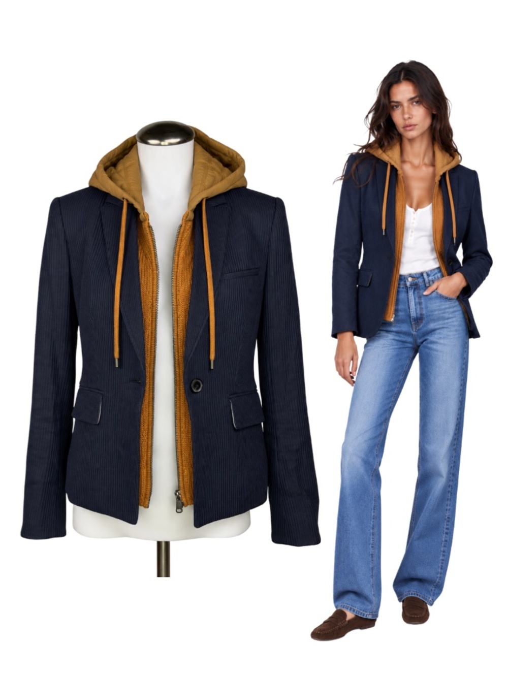 VERONICA BEARD Navy Blue Farley Style Dickey Blazer Stand Collar Sz 4